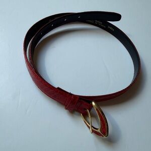Red Women's Leather Belt with Gold Buckle